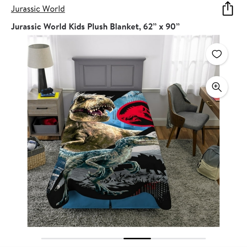 NWT Jurassic World Dino Strong Plush Blanket 62in x 90in